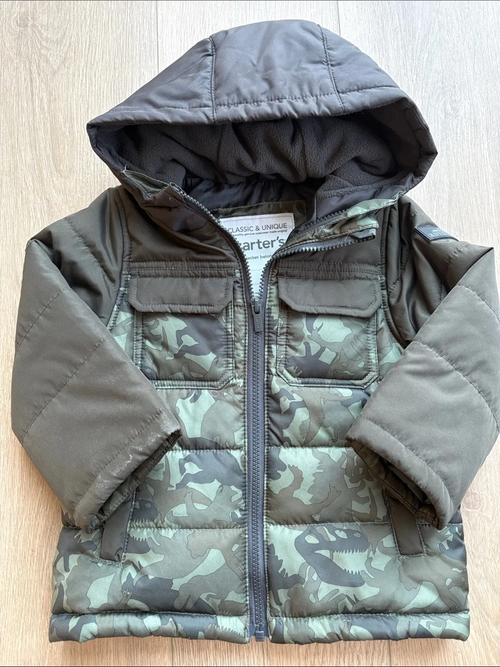 Carter's Green Camouflage Puffer Jacket with Hood